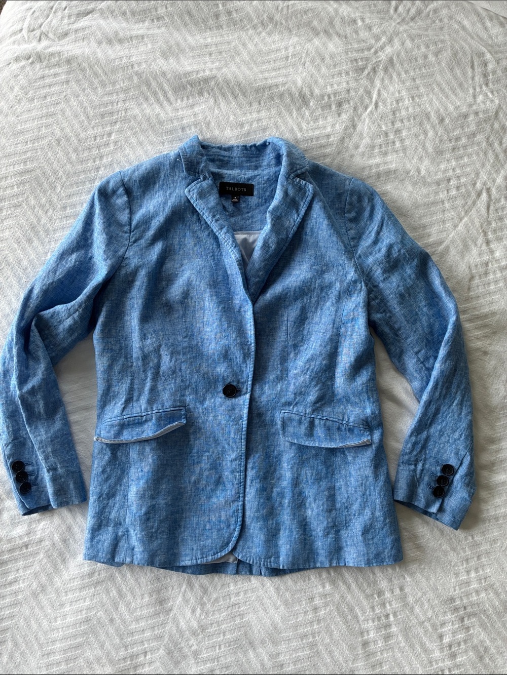 Talbots Chambray Blue Linen-Blend Single-Button Blazer